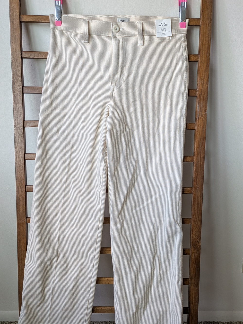 J. Crew Cream Pinstripe Slim Wide Leg Trousers